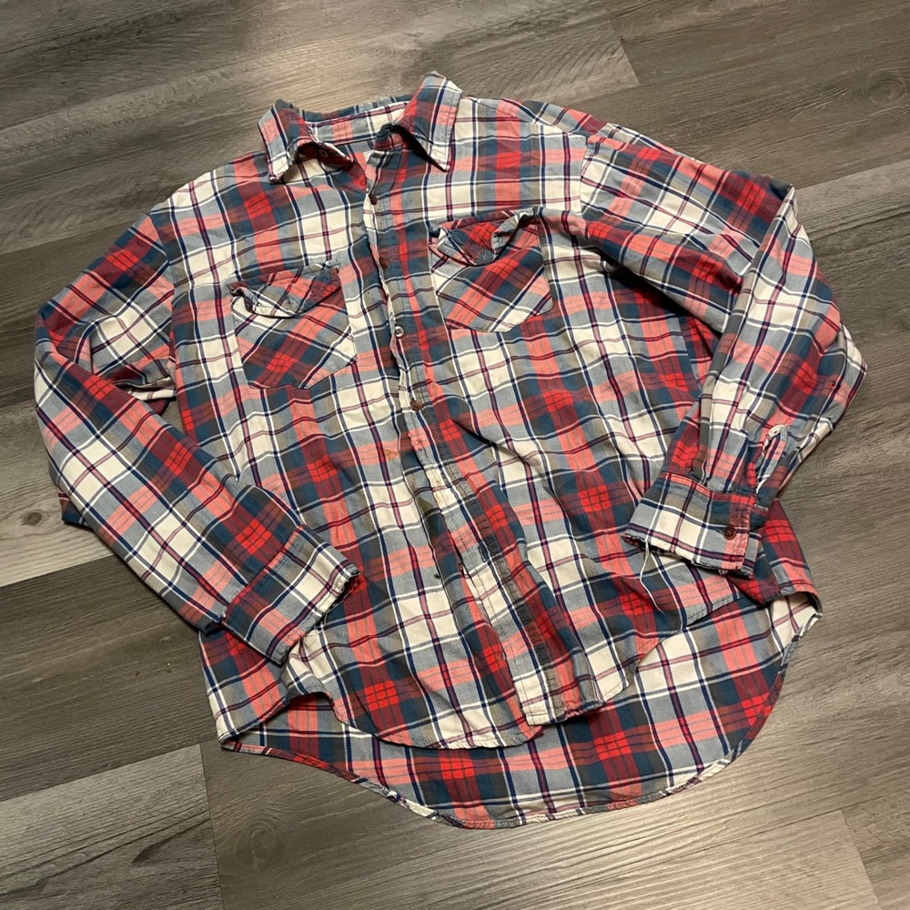 Vintage Anderson Little Flannel Shirt Mens Large Red Blue Plaid Cotton L/S